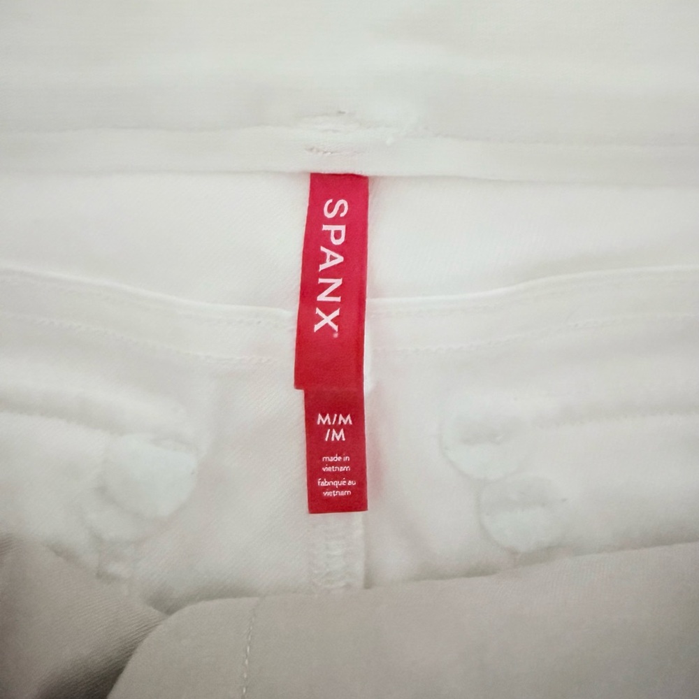 SPANX White Twill Wide Leg Cropped Pull-On Pants, Medium, Sailor Button Stretch - Picture 10 of 11